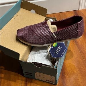 Toms Women's Cabernet Glitter Rib Knit Slip-On Shoes NWT